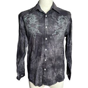 Vintage Y2K Button Up Long Sleeve Shirt S Gray Black Cotton Affliction Style